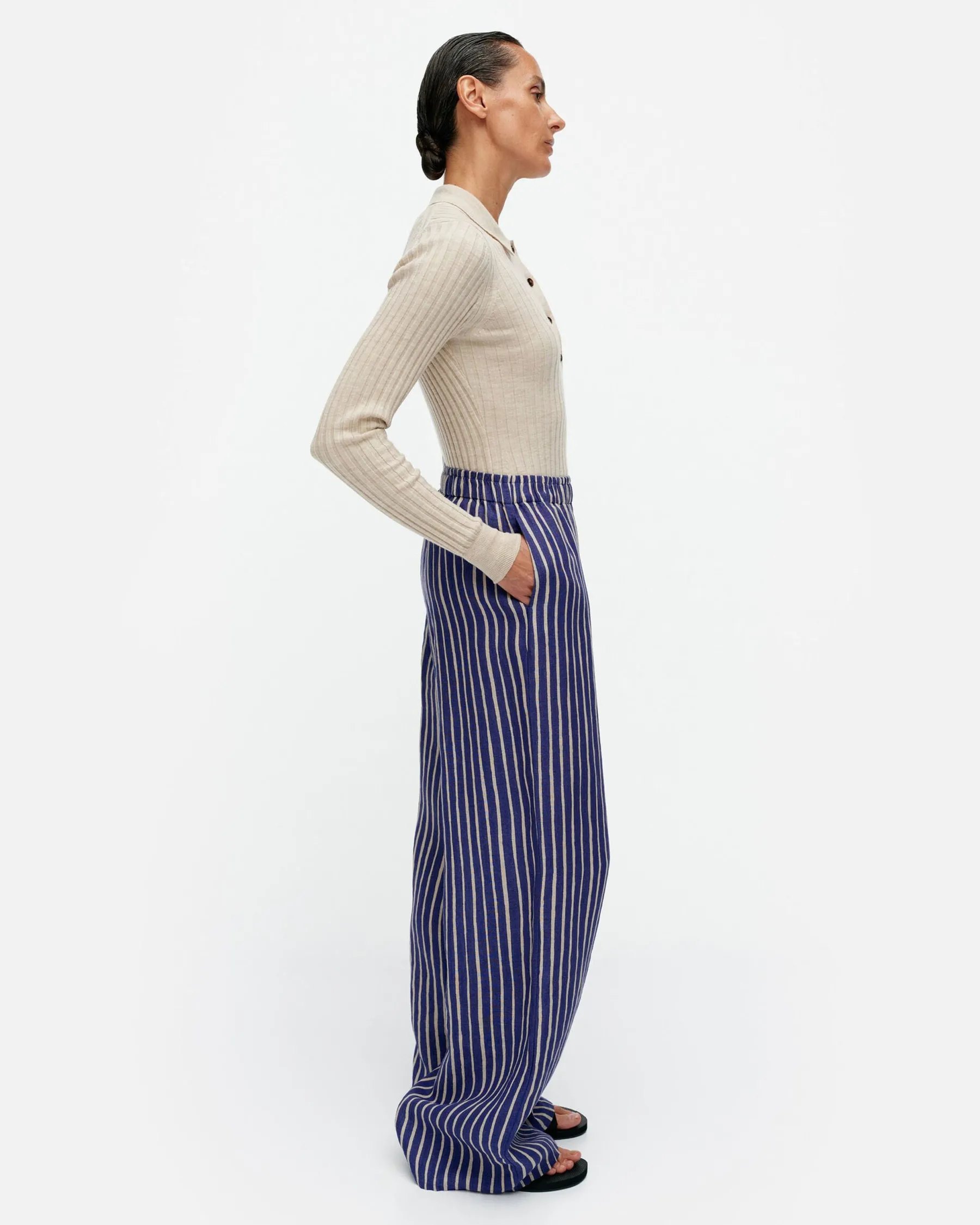 Housut^Marimekko Merivirta Piccolo Pellavahousut